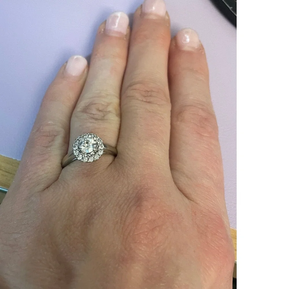 Tolkowsky 14k‎ White Gold Size 7 Diamond Halo Engagement Wedding Ring Elegant